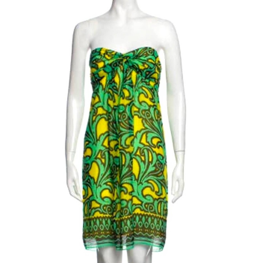 Milly Women's Silk‎ Strapless Bow Front Tropical Print Dress Size 2